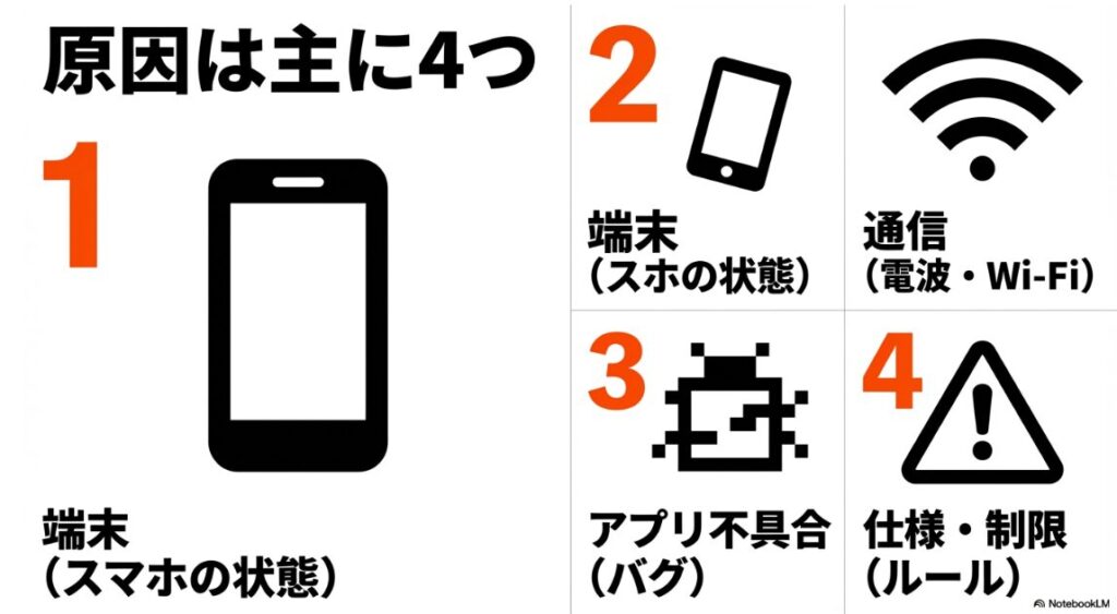 インスタで検索ができない?ぐるぐるやエラーの原因:インスタグラムの検索エラーの主な原因(端末、通信、アプリ不具合、仕様・制限)