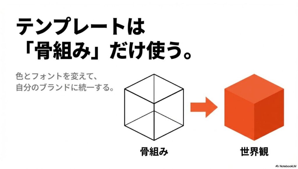 インスタの動画編集アプリのおすすめ:テンプレートは骨組みだけ使い、色とフォントを変えて自分のブランドの世界観に統一する