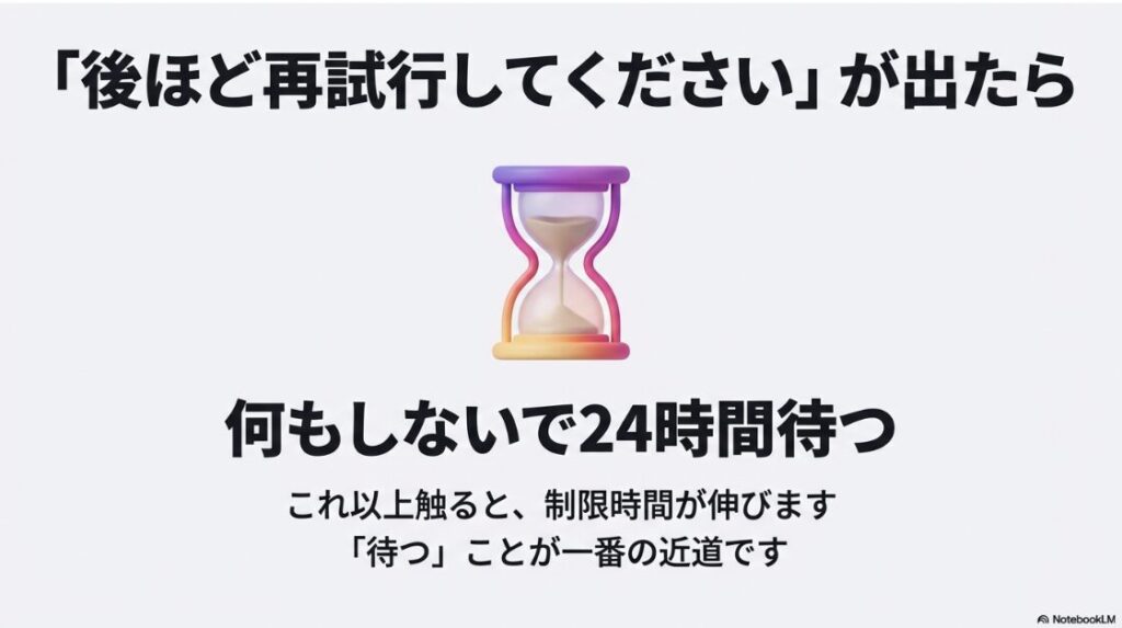 インスタを機種変更でログインできない：インスタグラムで「後ほど再試行してください」と表示された場合、何もしないで24時間待つことが最短の解決策である理由。
