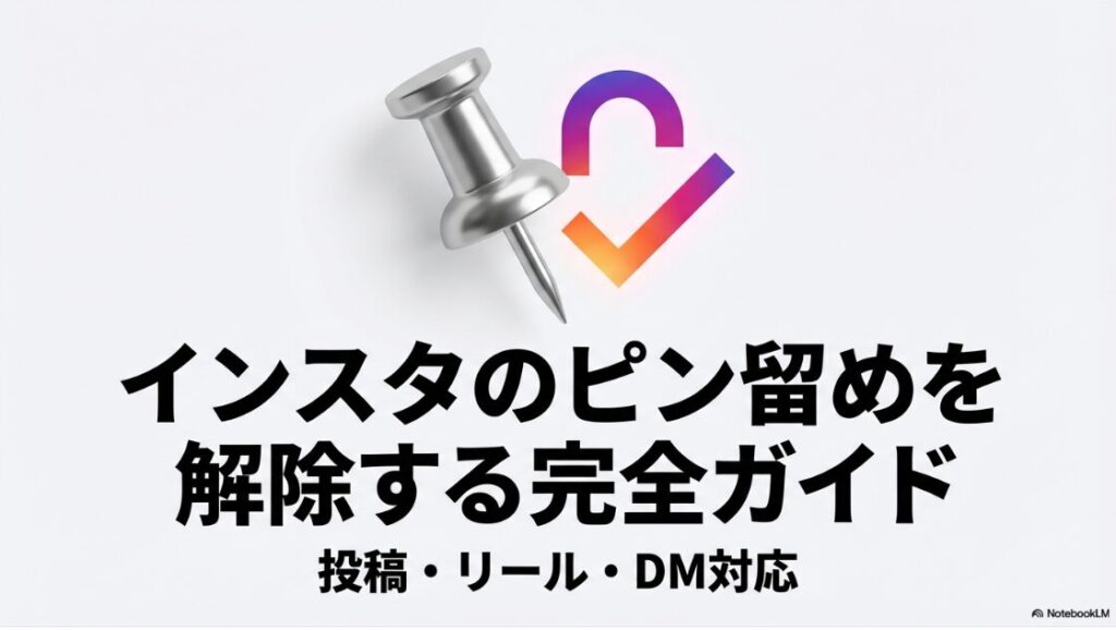 インスタのピン留め解除完全ガイド。投稿、リール、DMすべての解除方法に対応した解説スライドの表紙。