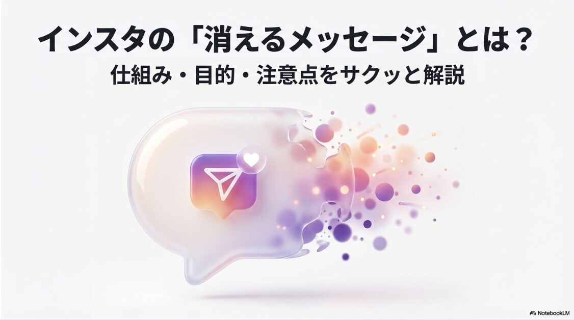 インスタの消えるメッセージはなんのため？インスタグラムの消えるメッセージ機能の概要と目的を解説するスライドの表紙
