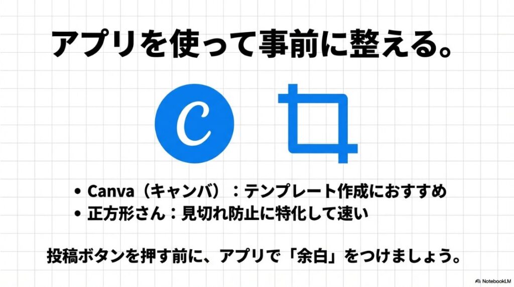 インスタの投稿サイズを混合：インスタ投稿の余白加工におすすめのアプリCanvaと正方形さんのアイコンと特徴紹介