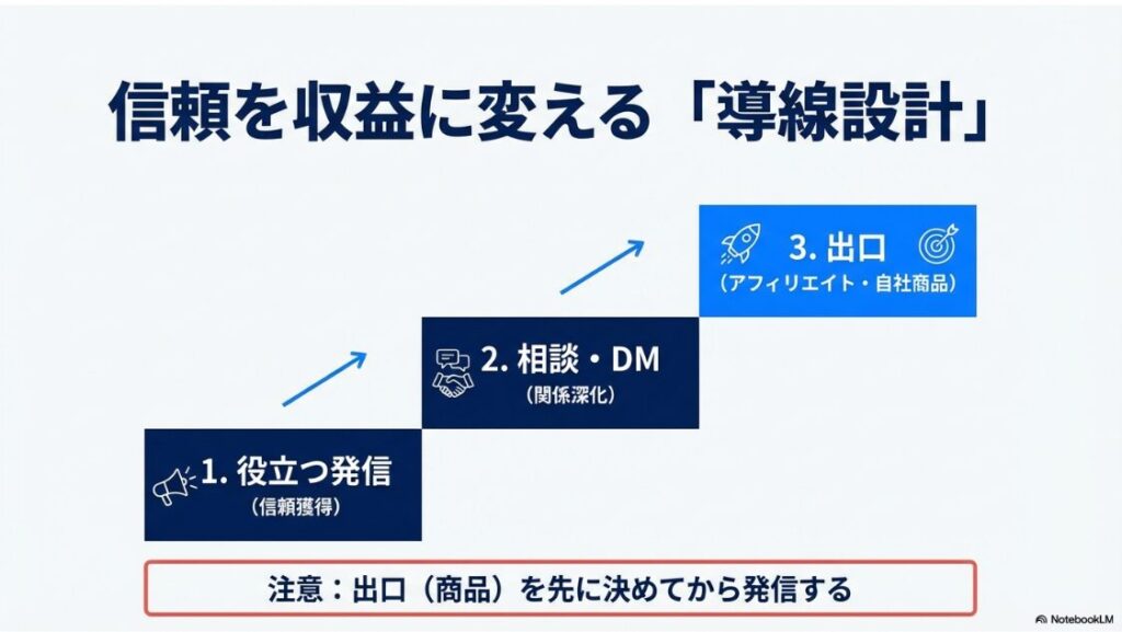 インスタでジャンルの狙い目とブルーオーシャンは?【2026最新】役立つ発信で信頼を獲得し、相談やDMで関係を深め、アフィリエイトなどの出口へ繋げる収益化の導線設計図