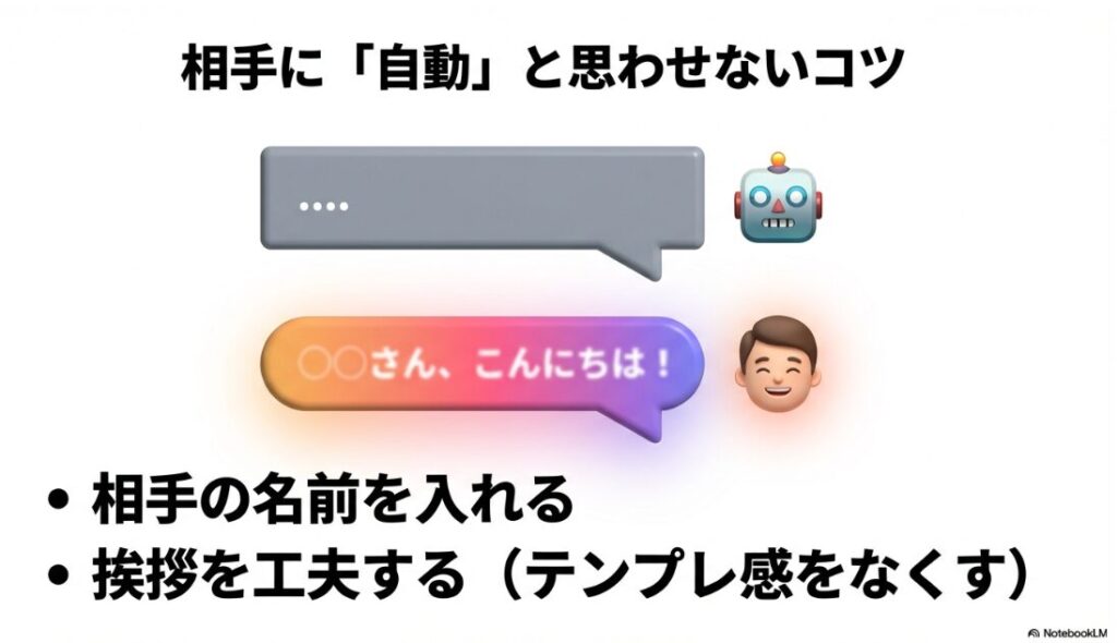 相手に自動送信と思わせないDM作成のコツ・名前入力や挨拶の工夫