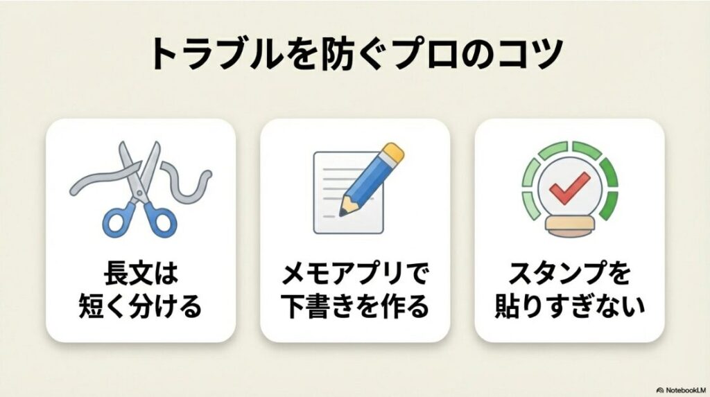 インスタのストーリーでテキストの入力ができない：ハサミ、鉛筆、チェックマークのアイコン。長文は短く分ける、メモアプリで下書きを作る、スタンプを貼りすぎないコツ
