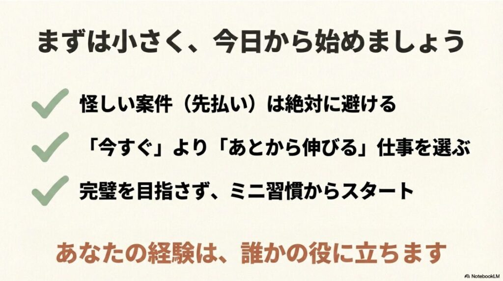 副業を主婦が在宅で始める：完璧を目指さず怪しい案件を避けて、まずは小さくミニ習慣から今日始めるための心構え