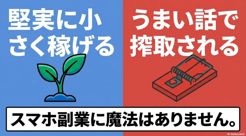 スマホ副業をやってみた結論｜スマホ副業の2つの現実「堅実に小さく稼げる」と「うまい話で搾取される」の違い
