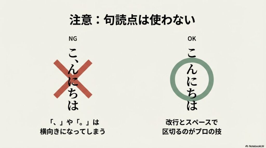 インスタの文字を縦書きにする方法｜縦書きにおける句読点のNG例と、改行やスペースで区切るプロのテクニック紹介