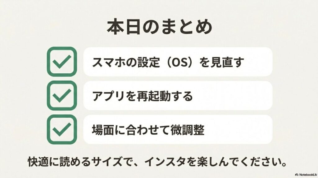 インスタの文字を大きくする方法：スマホのOS設定の見直し、アプリの再起動、場面に合わせた微調整など、インスタの文字設定のまとめチェックリスト