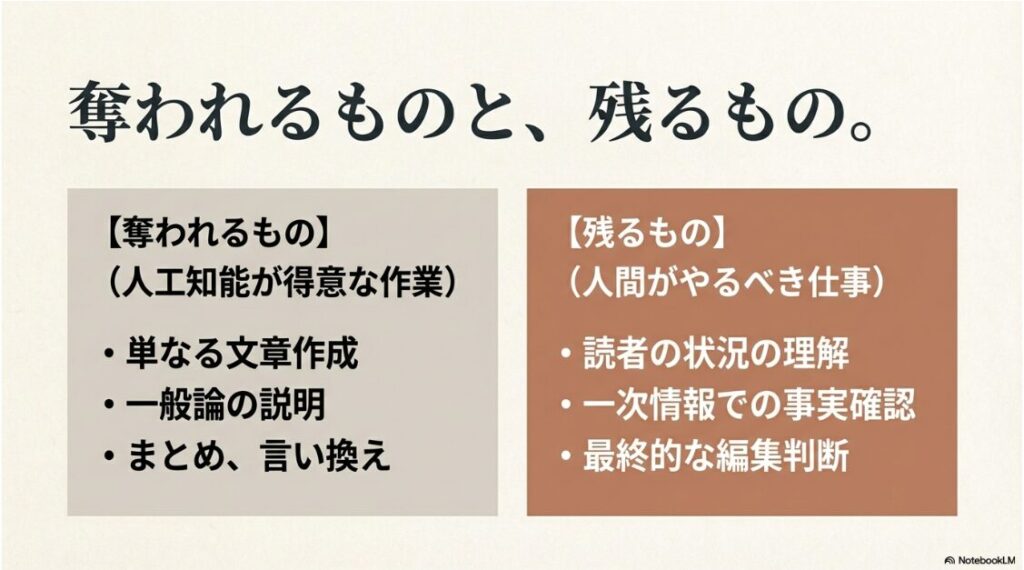 WebライターはAIに奪われる？人工知能が得意な単なる文章作成と、人間に残る読者理解や編集判断の違い