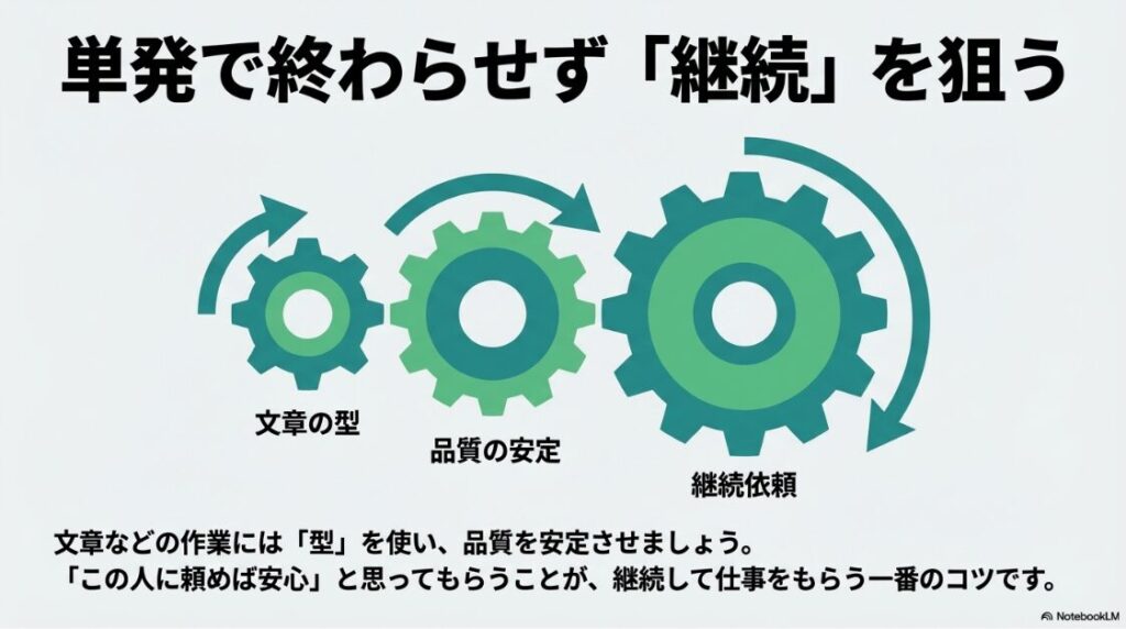 クラウドワークスでやばい案件の見分け方│文章の型を使って品質を安定させ、クライアントから継続して依頼をもらうための図解。