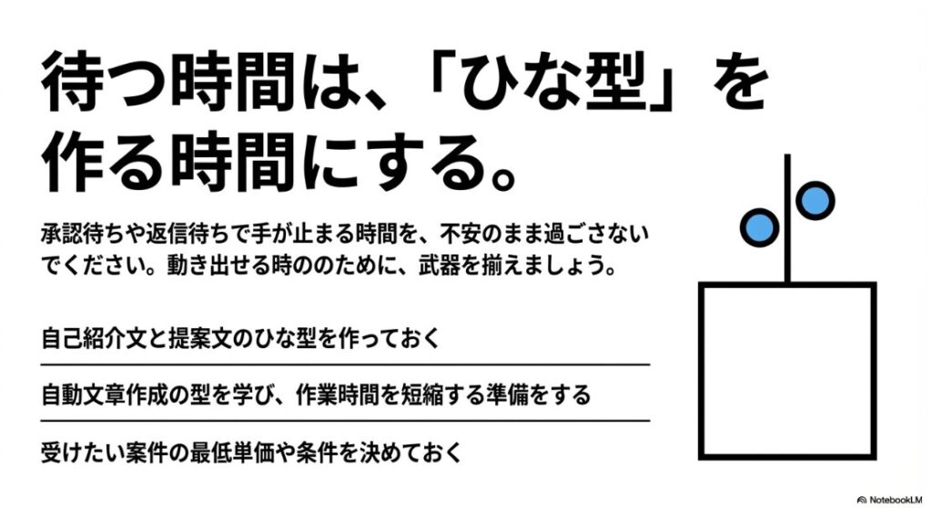 クラウドワークスでクライアントから連絡がこない:待つ時間は、ひな型を作る時間にする。