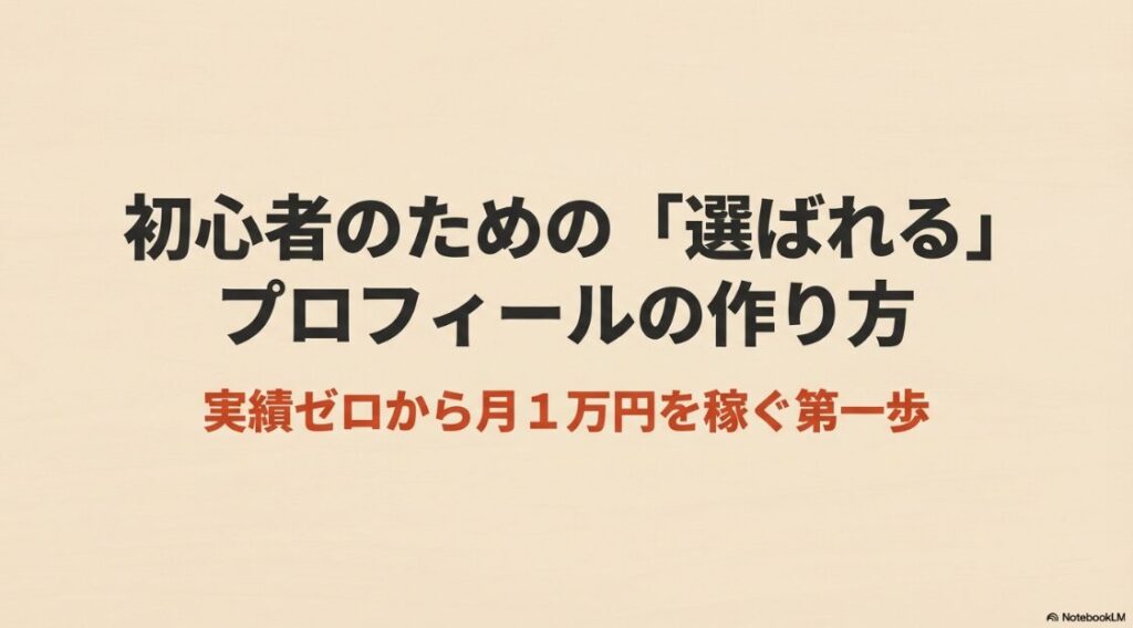クラウドワークス初心者向け│プロフィールの書き方と写真のおすすめ：初心者のための選ばれるプロフィールの作り方。実績ゼロから月1万円を稼ぐ第一歩を解説するタイトル画像