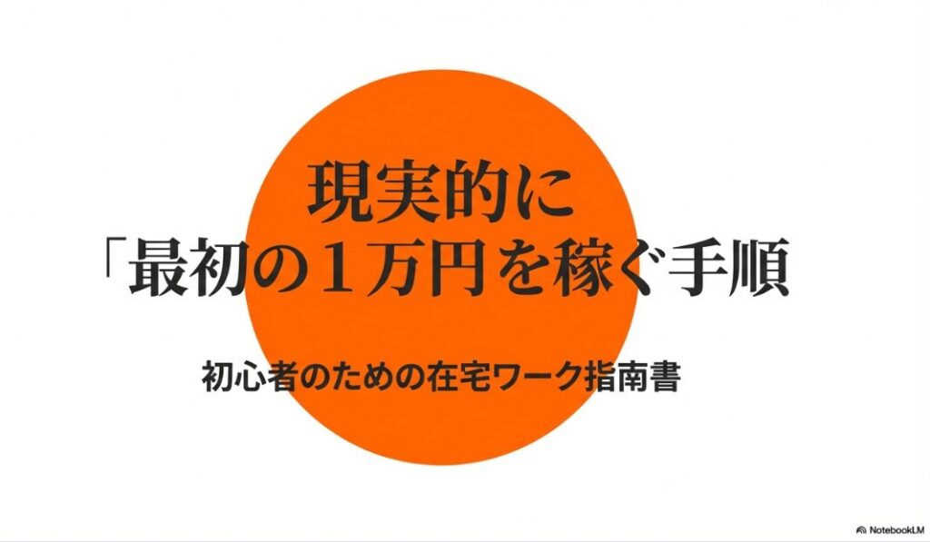 クラウドワークスで初心者が稼げない理由：現実的に最初の1万円を稼ぐ手順を示した初心者のための在宅ワーク指南書の表紙スライド