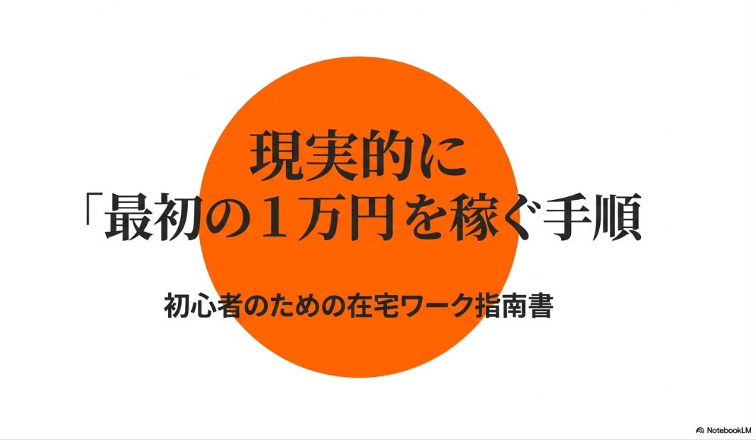 クラウドワークスで初心者が稼げない理由:現実的に最初の1万円を稼ぐ手順を示した初心者のための在宅ワーク指南書の表紙スライド