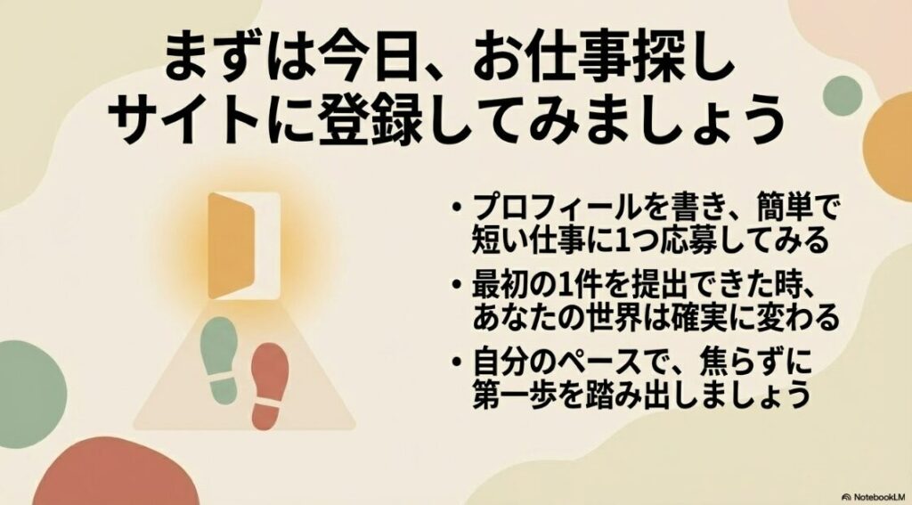 Webライター初心者の案件の探し方│まずは今日お仕事探しサイトに登録し、自分のペースで焦らず第一歩を踏み出しましょう