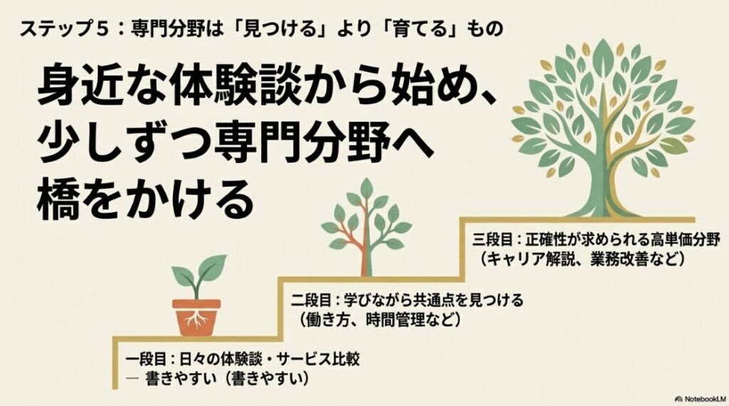 Webライター初心者におすすめジャンル│専門分野は見つけるより育てるもの。身近な体験談から始め、少しずつ専門分野へ橋をかける