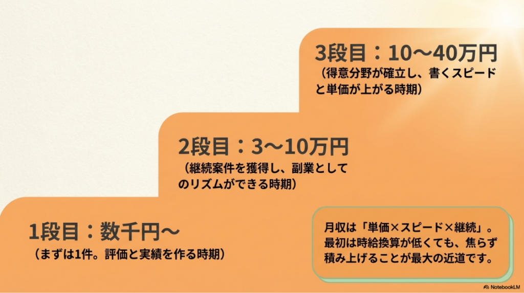 Webライター向けクラウドソーシングのおすすめ：いきなり書き始める5時間と、構成から固める1から2時間の執筆時間の違いを示す図解