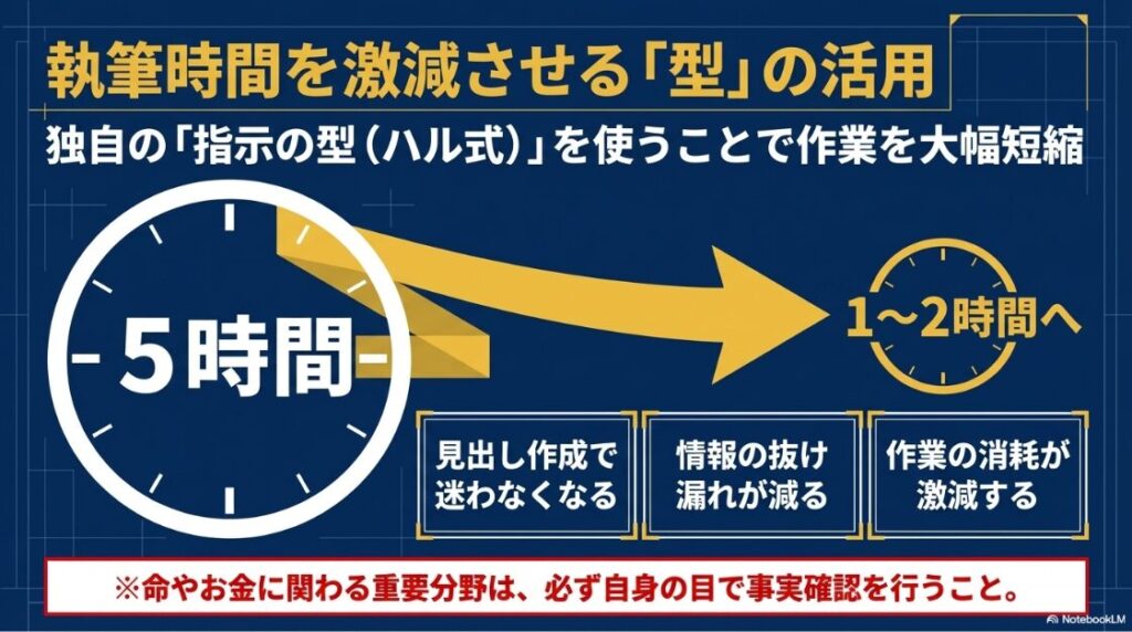 WebライターがSEOライティングを独学で学ぶ：指示の型（ハル式）を使うことで、5時間かかっていた作業が1〜2時間に短縮し、作業の消耗が激減する