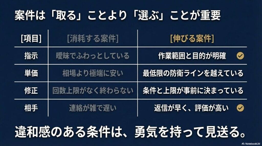 Webライター副業をやってみた体験談│消耗する案件とスキルが伸びる案件の条件比較表（指示、単価、修正、相手の対応）