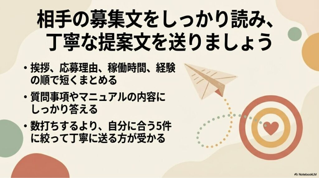 Webライター初心者の案件の探し方│募集文をしっかり読み、数打ちするより自分に合う5件に絞って丁寧な提案文を送る