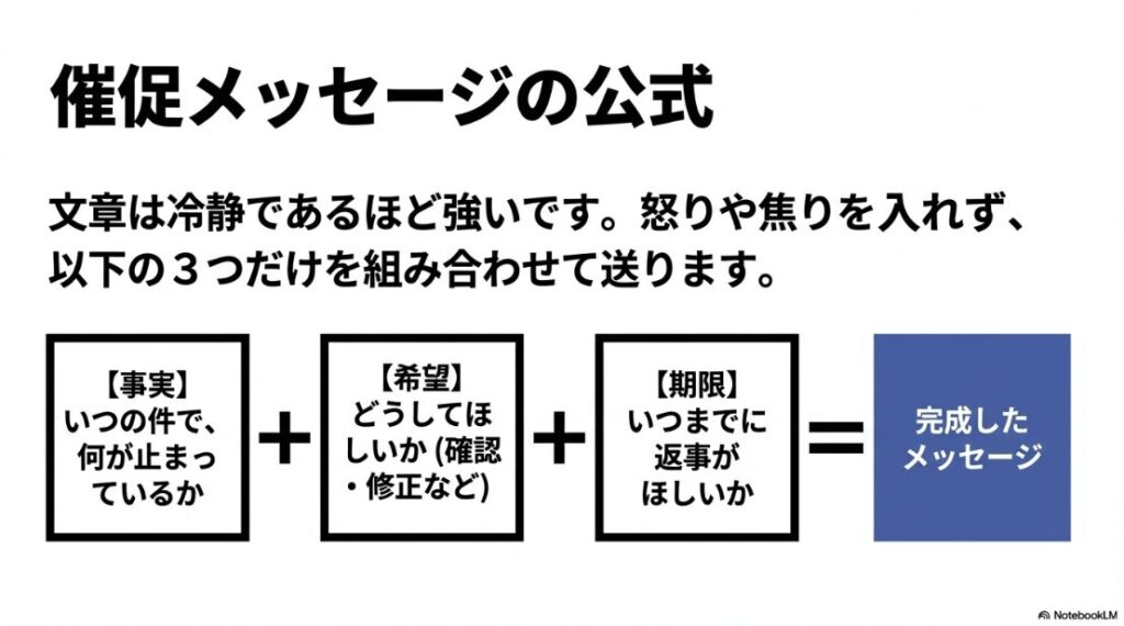 クラウドワークスでクライアントから連絡がこない:事実、希望、期限を組み合わせた催促メッセージの公式