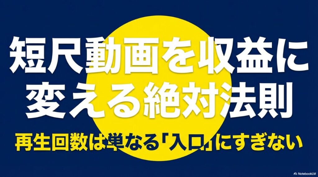 インスタのリール再生回数の伸ばし方まとめ│短尺動画を収益に変える絶対法則。再生回数は単なる入口にすぎないという概念図。