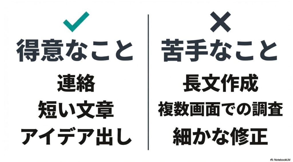 クラウドワークスでスマホのみの現実は？スマホ作業の得意なこと（連絡、短い文章、アイデア出し）、苦手なこと（長文作成、複数画面での調査、細かな修正）