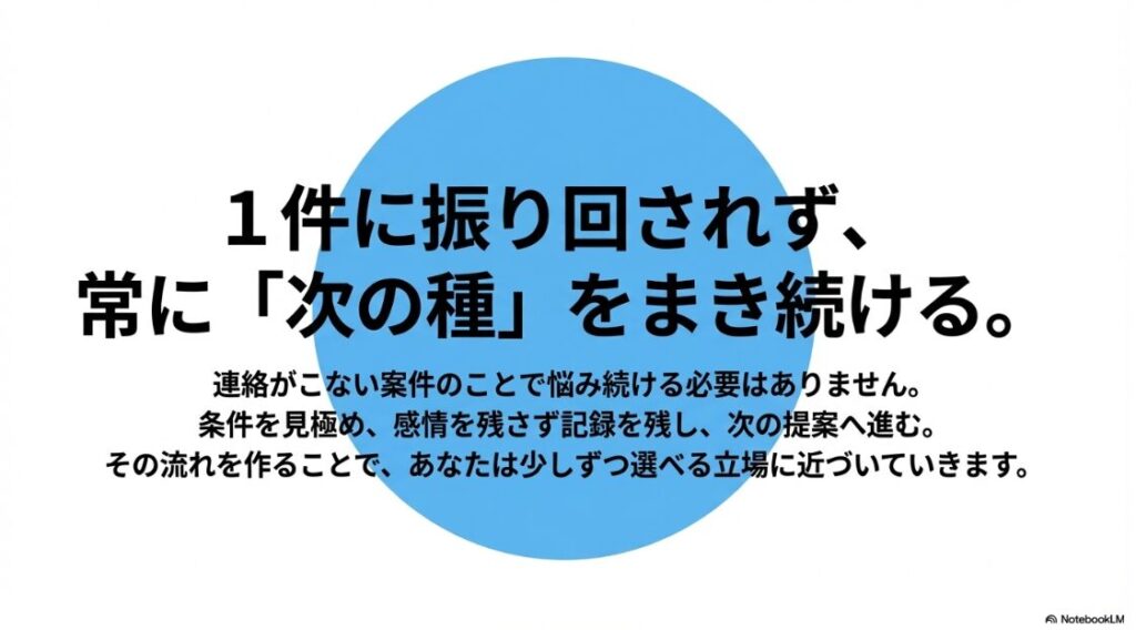クラウドワークスでクライアントから連絡がこない:案件に振り回されず、常に次の種をまき続ける。