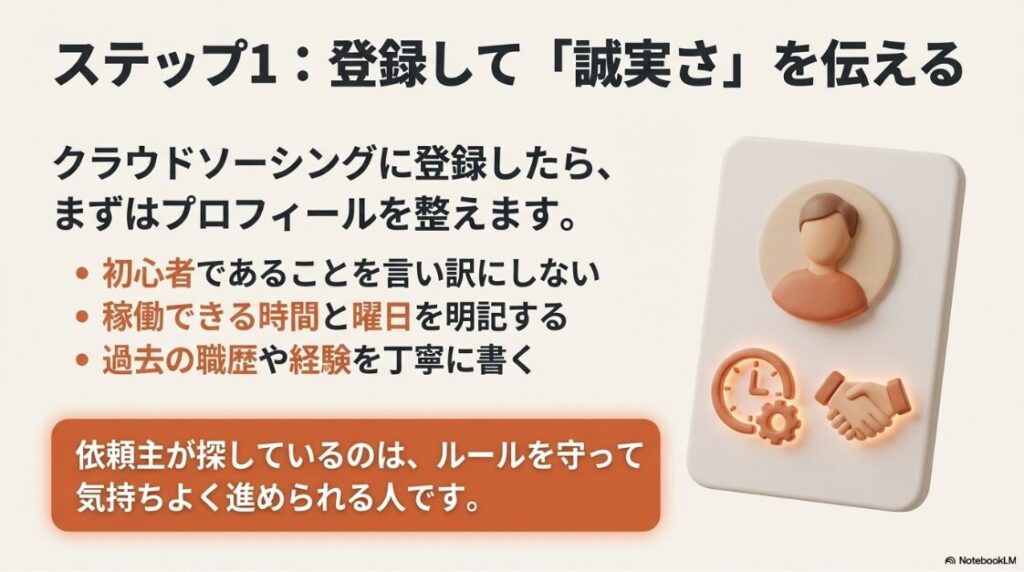 Webライターをフリーランス未経験から始め方│クラウドソーシングに登録したら初心者であることを言い訳にせず、過去の職歴を書いて誠実さを伝える