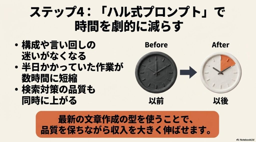 Webライターをフリーランス未経験から始め方│ハル式プロンプトを活用することで、構成の迷いをなくし半日かかっていた作業時間を数時間に短縮する