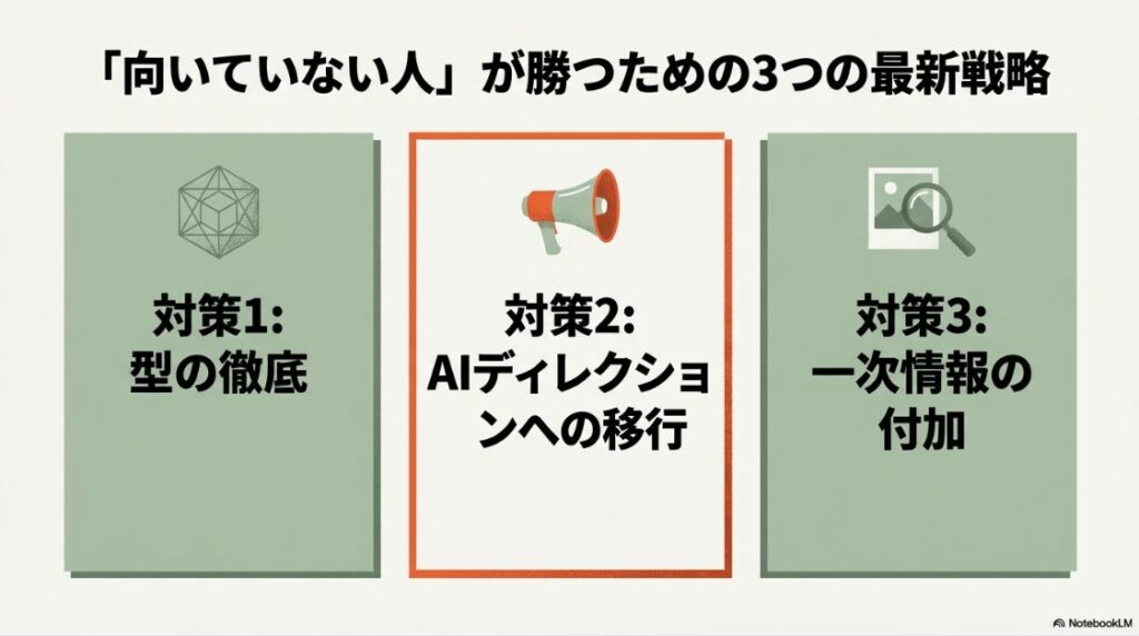 Webライターに向いてない人:型の徹底、AIディレクションへの移行、一次情報の付加という、Webライターに向いていない人が勝つための3つの対策