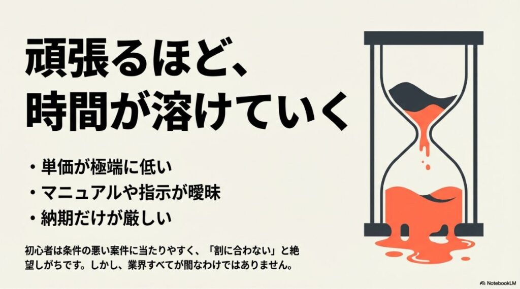Webライターは後悔する？つらい理由：頑張るほど時間が溶けていく、単価が低く納期が厳しいWebライターの現実