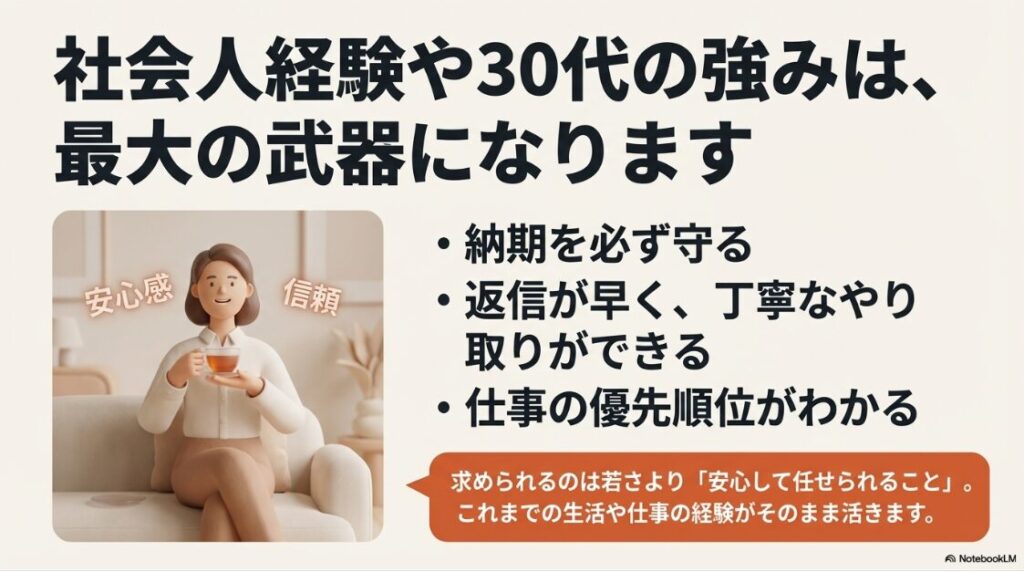 Webライターをフリーランス未経験から始め方│納期厳守や丁寧なやり取りなど、社会人経験や30代の強みは安心感と信頼という最大の武器になる