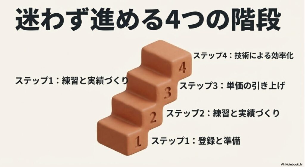 Webライターをフリーランス未経験から始め方│登録から練習、単価アップ、技術による効率化まで迷わず進める4つの階段