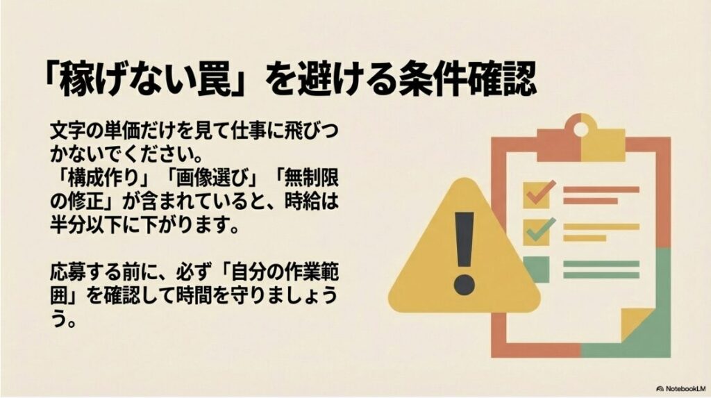 Webライター未経験の主婦の収入|文字単価だけでなく、構成作りや画像選び、修正無制限などの自分の作業範囲を事前に確認して稼げない罠を避けるチェックリスト