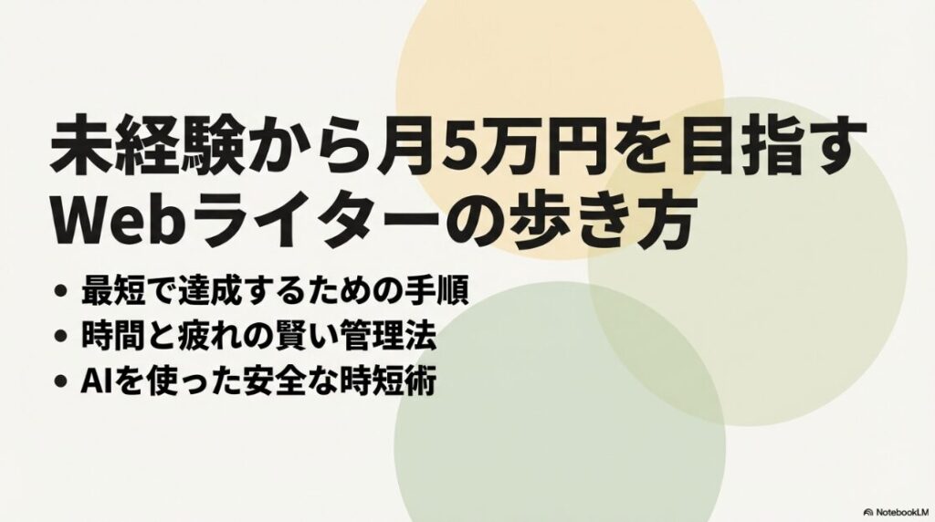 未経験からWebライターで月5万円を目指す歩き方。最短で達成するための手順やAI時短術などのポイント 。