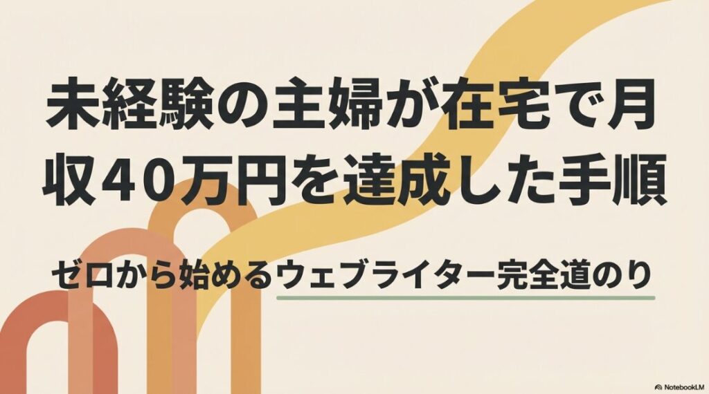 Webライター未経験の主婦の収入｜未経験の主婦が在宅で月収40万円を達成した手順とウェブライター完全道のりの表紙スライド