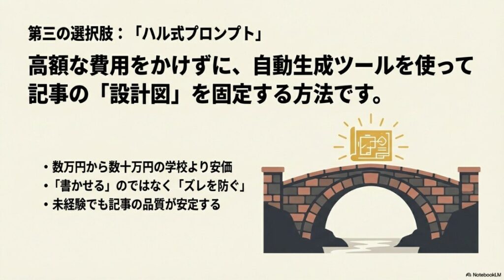 Webライタースクールが必要か迷う人へ│スクールより安価で記事の設計図を固定し、未経験でも品質を安定させる第三の選択肢「ハル式プロンプト」の紹介