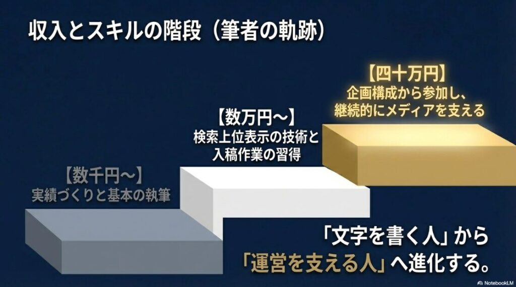 Webライター副業をやってみた体験談│筆者YUMIのWebライターとしての収入推移（数千円から月収40万円へ）とスキルアップの階段