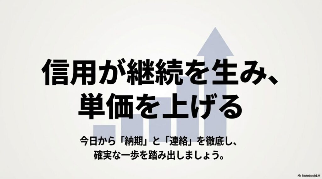 Webライターは稼げるのか：信用が継続を生み、単価を上げると結論づけるスライド