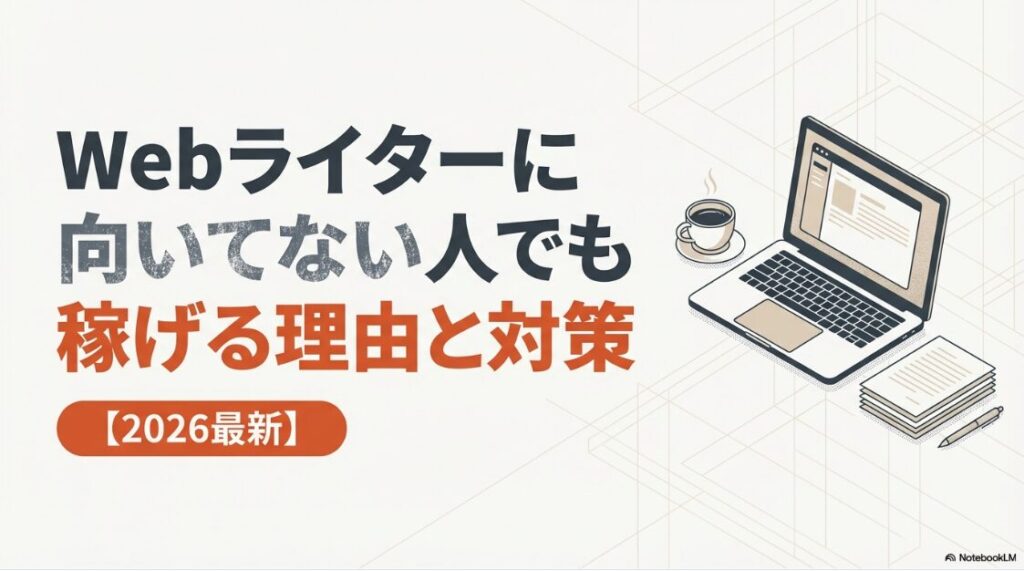 Webライターに向いてない人でも稼げる理由と対策【2026最新】と書かれたタイトル画像