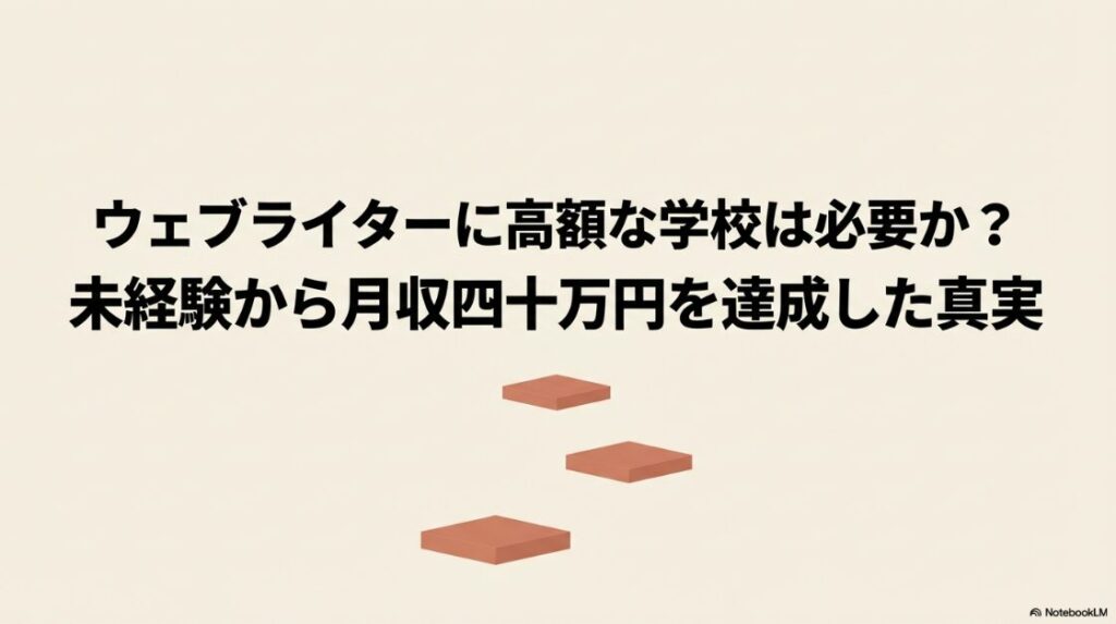Webライタースクールが必要か迷う人へ│ウェブライターに高額な学校は必要か？未経験から月収40万円を達成した真実を示すタイトルスライド
