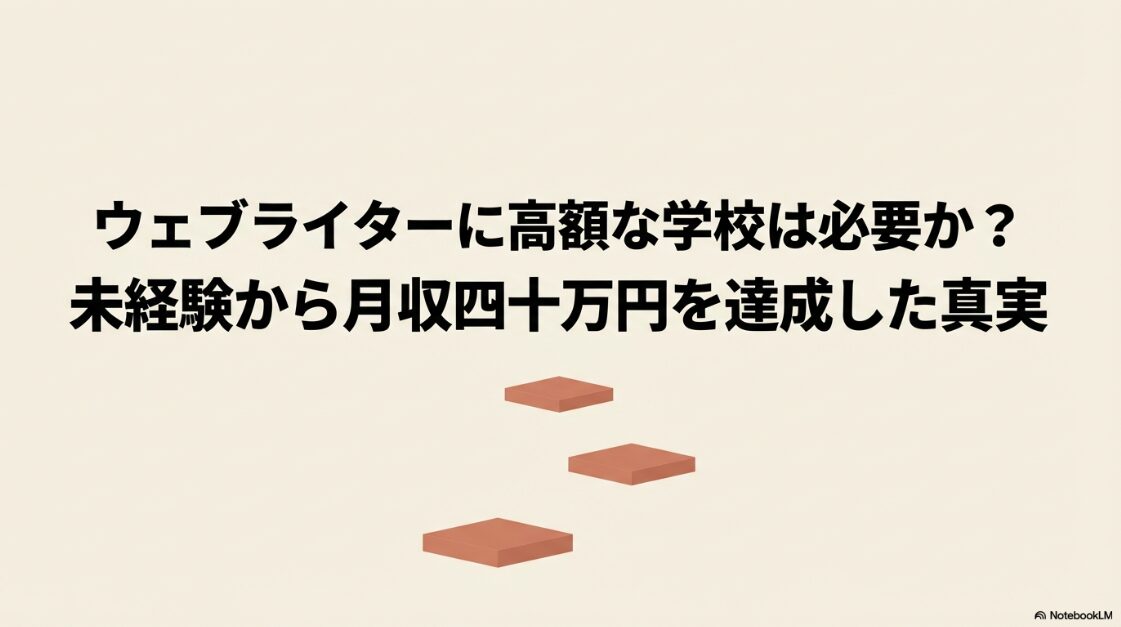 Webライタースクールが必要か迷う人へ│ウェブライターに高額な学校は必要か？未経験から月収40万円を達成した真実を示すタイトルスライド