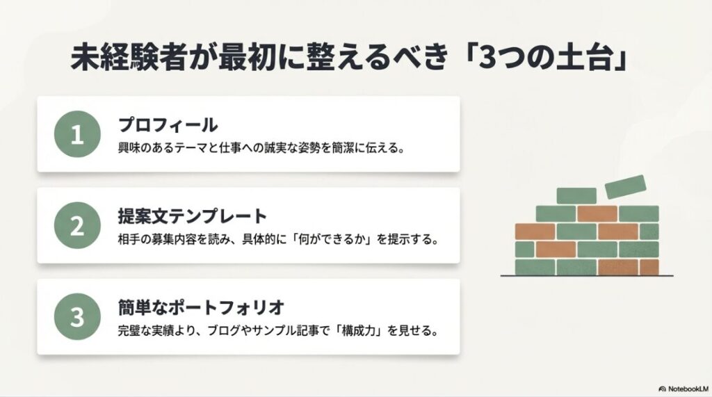 Webライター副業はやめとけ・ひどいは本当?未経験者が最初に整えるべき土台である、プロフィール、提案文テンプレート、簡単なポートフォリオの3つ