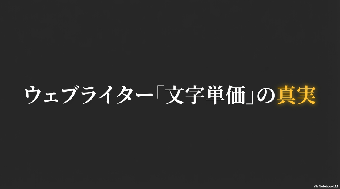Webライターの文字単価相場の真実についてのスライド表紙