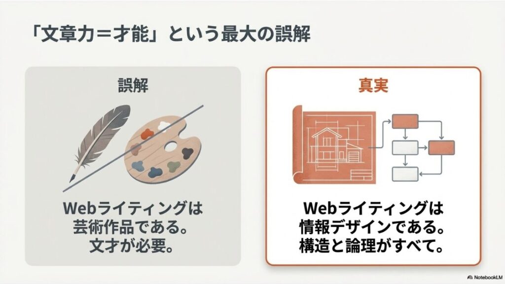 Webライターに向いてない人:Webライティングは芸術作品ではなく、構造と論理が重要な情報デザインであるという図解