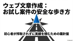 クラウドワークスでテストライティング案件：ウェブ文章作成におけるお試し案件（テストライティング）を安全に進めるためのガイド表紙画像