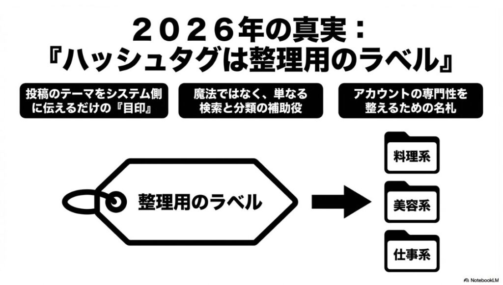 インスタのハッシュタグが意味ないは本当？2026年の真実：ハッシュタグは整理用のラベル。投稿のテーマをシステム側に伝える目印