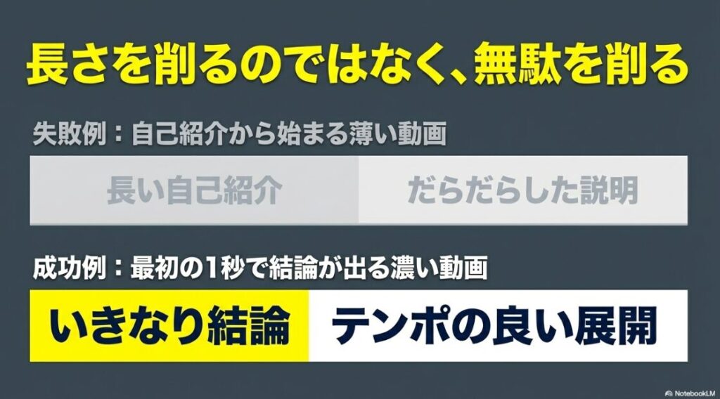インスタのリールがバズる秒数と長さ:リール動画は長さを削るのではなく自己紹介など無駄な前置きを削ることが重要